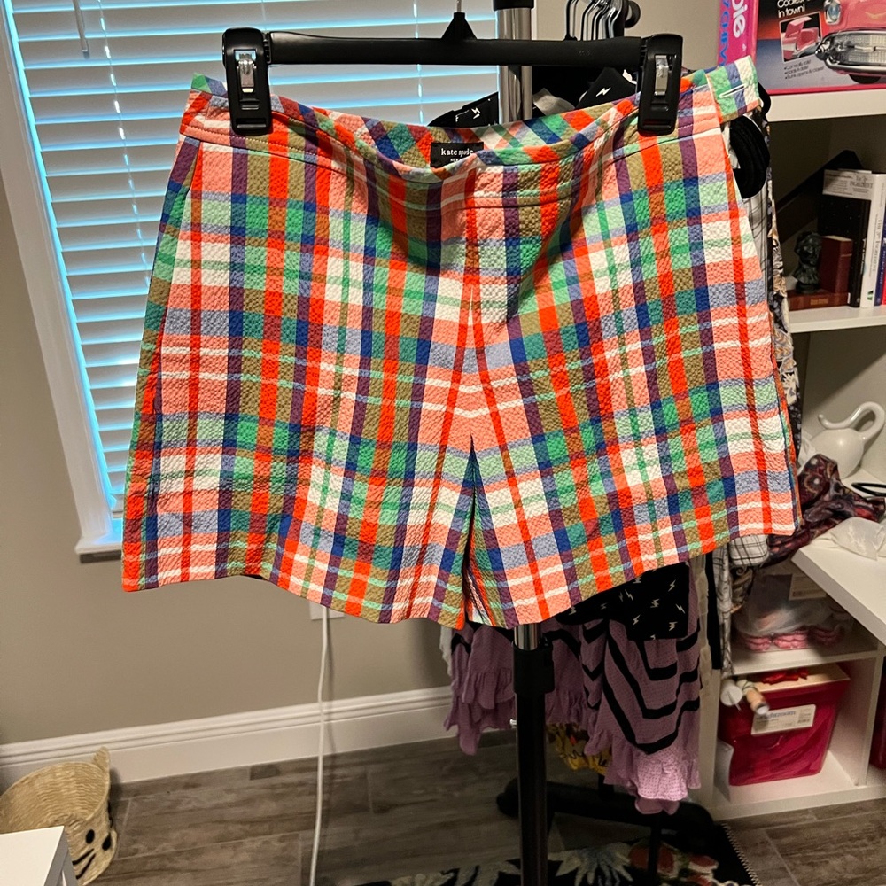kate spade Multicolor Plaid Bermuda Shorts — Orange, Green, Blue, White